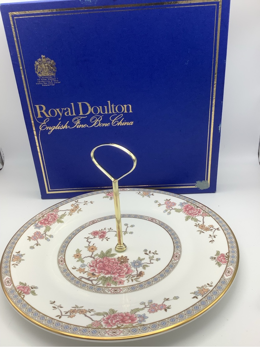 Royal Doulton Canton Pink Floral Handled Cake Plate - English Fine Bone China